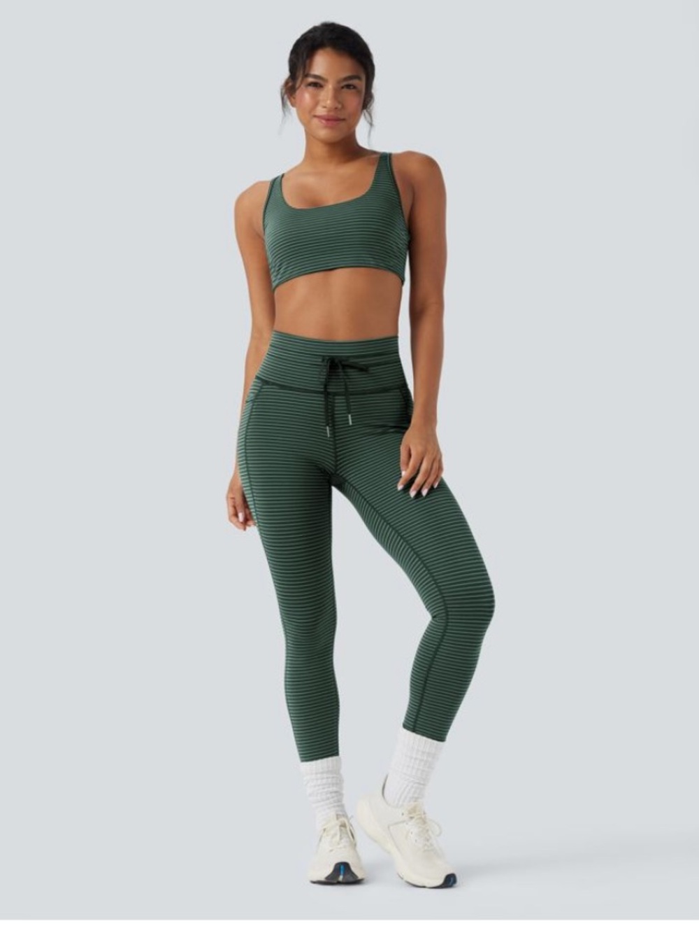 HALARA Dark Green Striped High-Waist Leggings - Picture 4 of 9